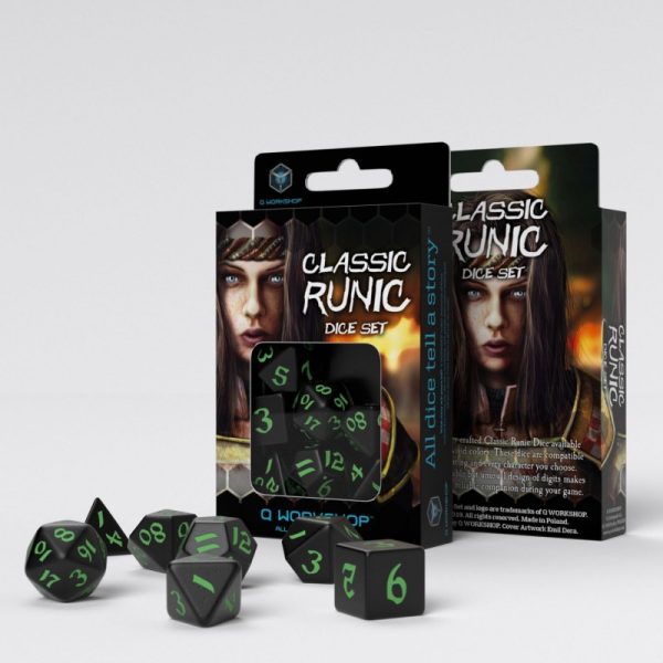 Classic Runic Black & green Dice Set - Image 3