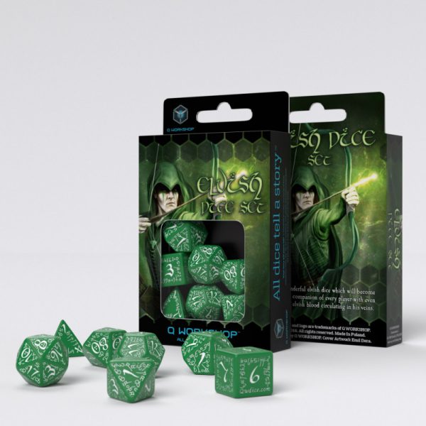 Elvish Green & white Dice Set