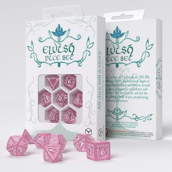 Elvish Shimmering pink & White Dice Set - Image 4