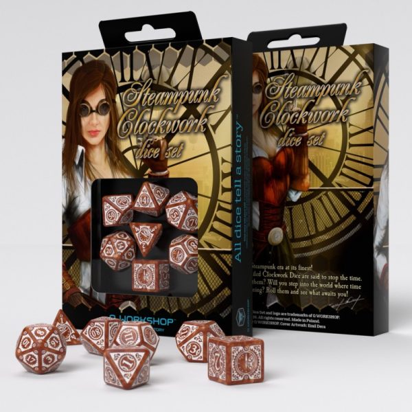 Steampunk Clockwork Caramel & White Dice Set - Image 3