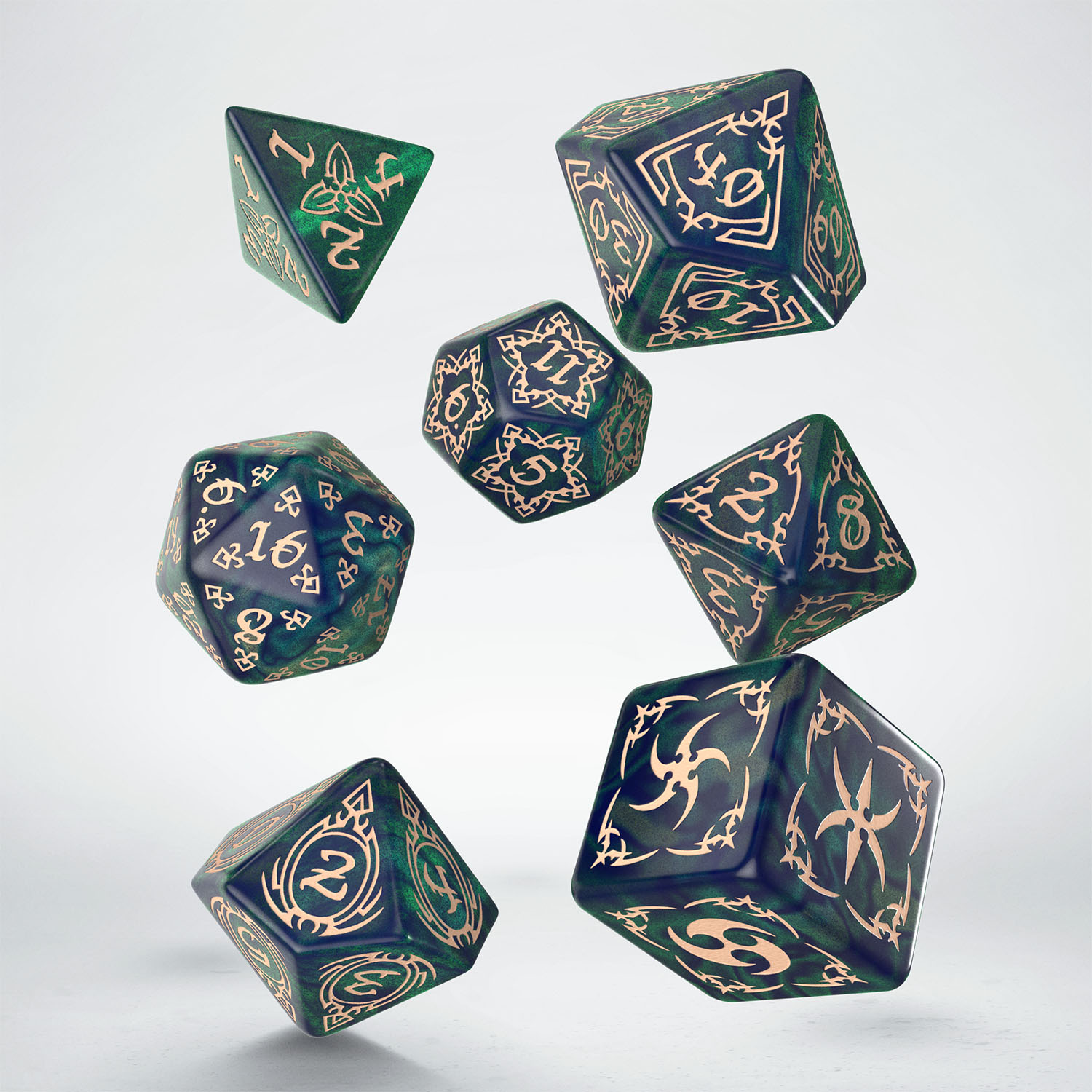 Tribal Dice Set: Blue-green & Beige