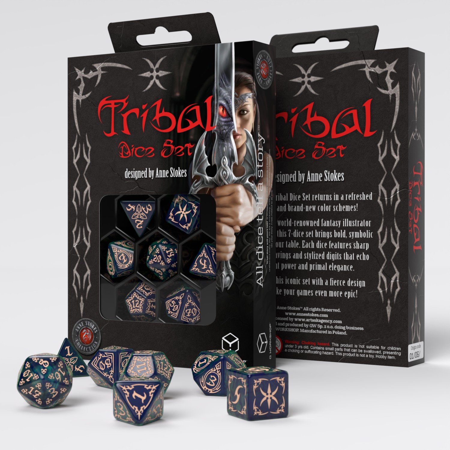 Tribal Dice Set: Blue-green & Beige